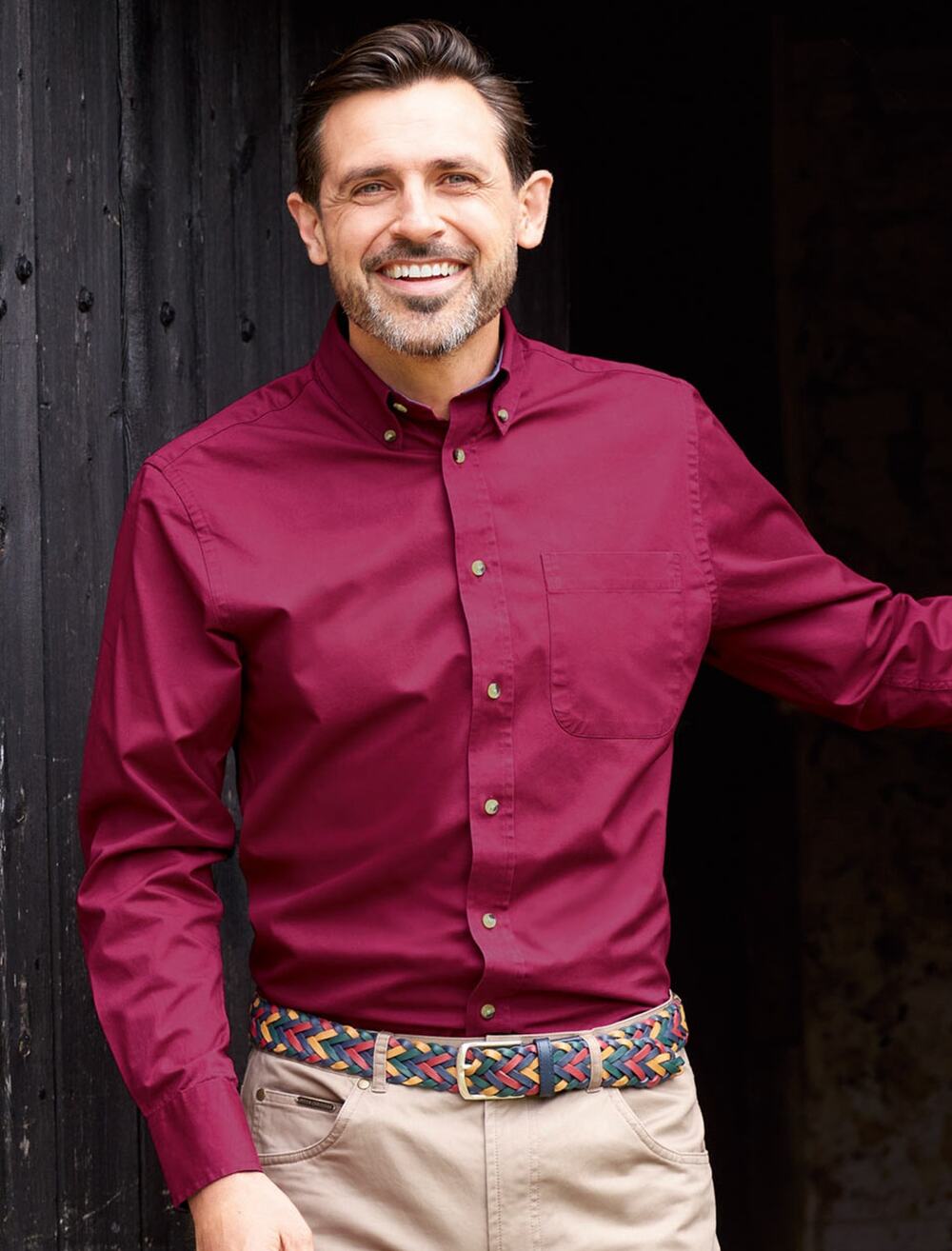 Peter Christian Burgundy Soft Organic Cotton Twill Button Up Shirt Mens XL New